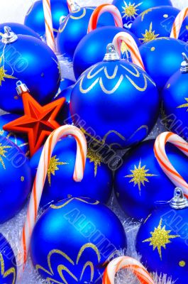 Blue Ornaments with Red Star and Candy Blue Ornaments with Red Star and Candy