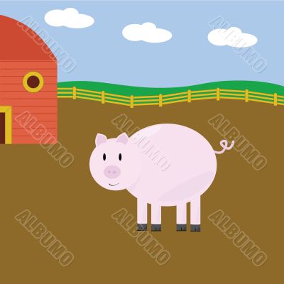 Cartoon pig on farm