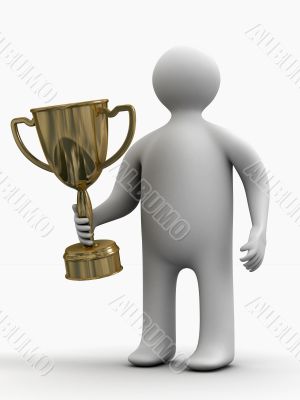 champion with a cup. Isolated 3D image.