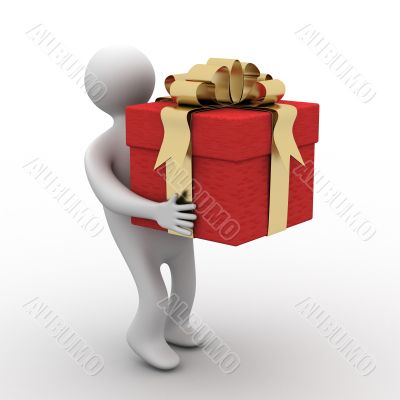 person bearing a gift box. 3D image.