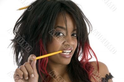 portrait of girl with pencil