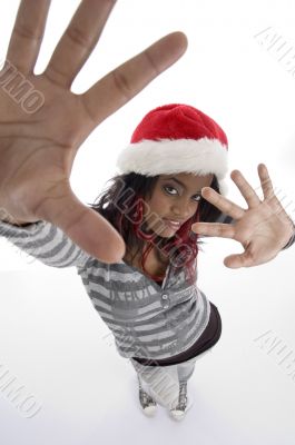 standing african girl with christmas hat
