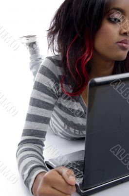 half length of girl with laptop