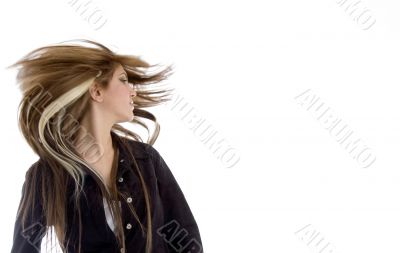 blonde girl with fluttered hair