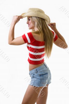 Profile of woman wearing cowboy hat