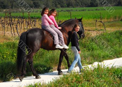 sisters and horse