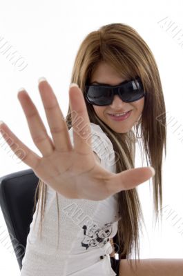 charming female showing her palm