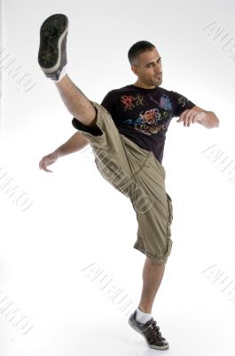 man stretching his leg