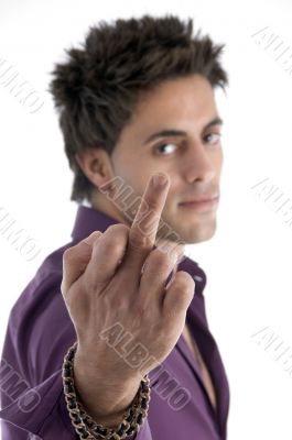 man showing vulgar hand gesture