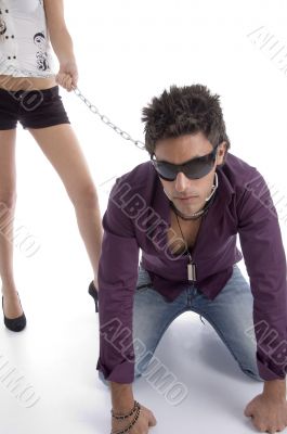 bending man with chain and sunglasses