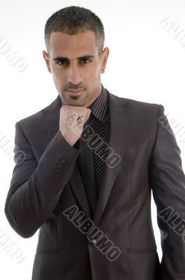 man holding chin on his fist