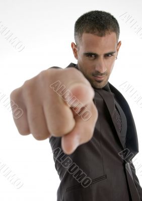pointing american businessman