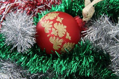 christmas tinsel and ball