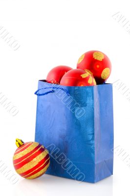 Blue bag with christmas balls