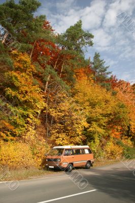 Autumn trip with a camping mobile
