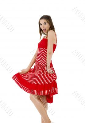 Happy woman in red Happy woman in red