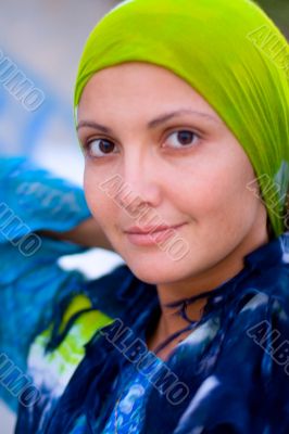 pretty woman in green kerchief pretty woman in green kerchief