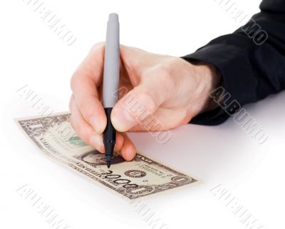 Male hand draw nil on dollar