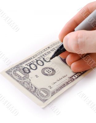 Male hand draw nil on dollar