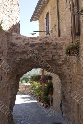 Spello - Typical alley with potted plants and flowers