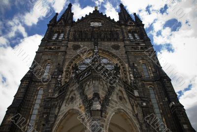 Dark medieval church in city centre of Leipzig