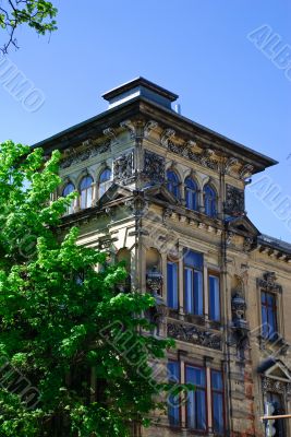 Facade of strictly building in a stone city