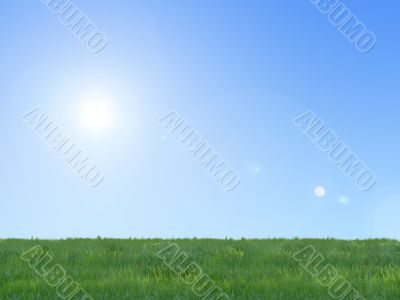 Background of blue sky and grass