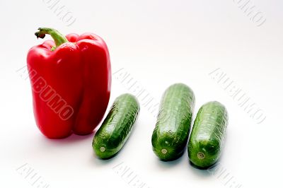 Combination of sweet pepper and fresh cucumbers