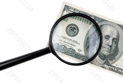 isolated magnifier with dollars