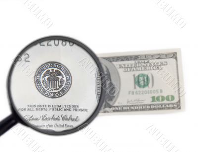 isolated magnifier with dollars