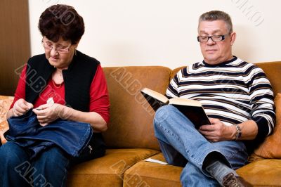 Elderly couple on the couch