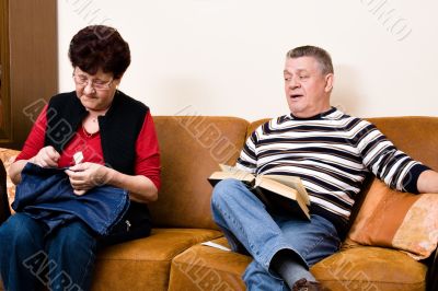 Elderly couple on the couch