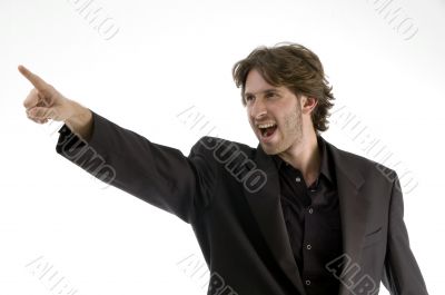 shouting man pointing sideways