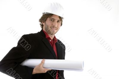 architect holding blueprint