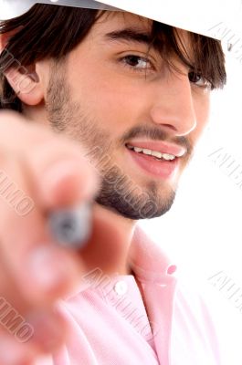 handsome architect showing pen