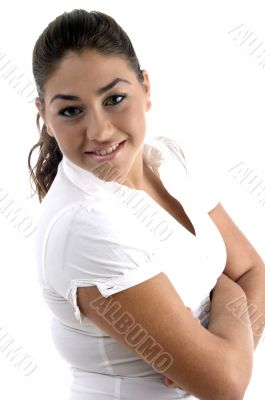 smiling beautiful model with crossed arms