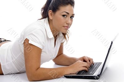 young beautiful female working on laptop