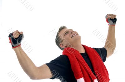 happy man showing winning gesture