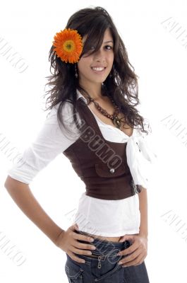 beauty model with gerbera flower