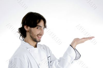 young chef with open palm