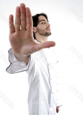 chef with stopping palm chef with stopping palm