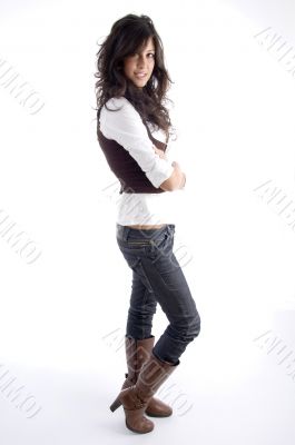 full body pose of smart young female