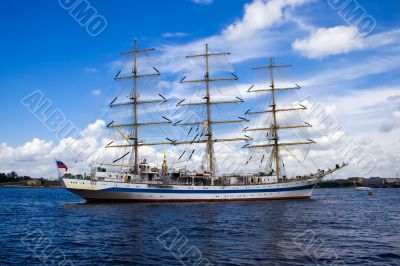 A white frigate on Neva river