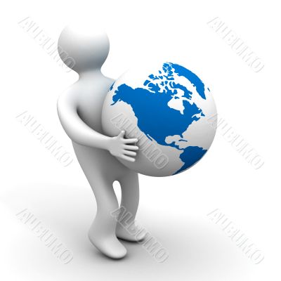 person holds a globe. 3D image. Isolated illustrations