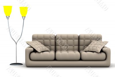 Floor lamp and sofa on a white background Floor lamp and sofa on a white background