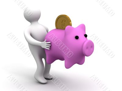 person holds a coin box. 3D image person holds a coin box. 3D image
