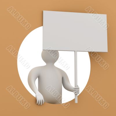 man holds the poster in a hand. 3D image