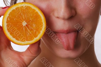 little girl and perfectly fresh orange little girl and perfectly fresh orange