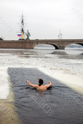 The winter-swimmer at the Peter and Paul Fortress