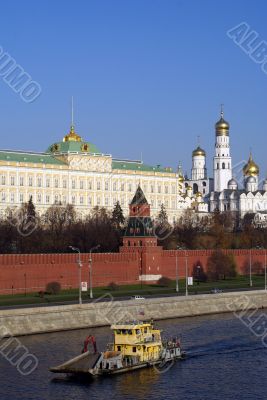 Red wall and boat in Moscow Red wall and boat in Moscow